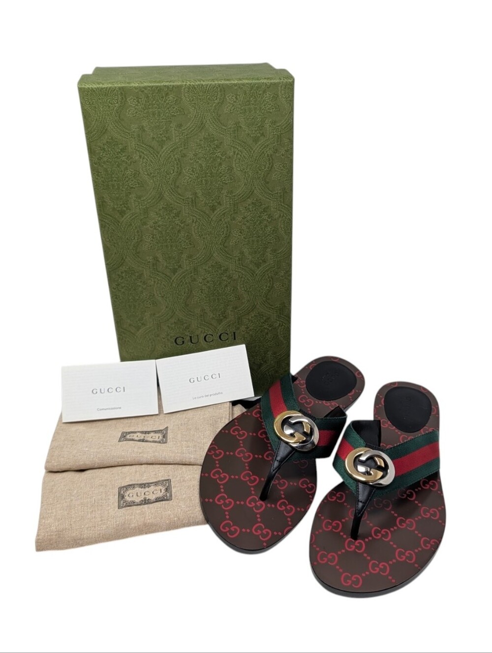 NIB Gucci Kika Interlocking GG Thong Flip Flop Sandal Size EU 40.5